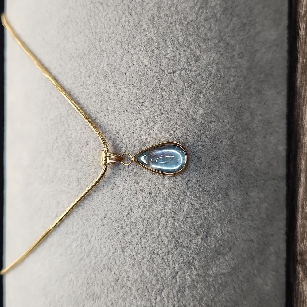 18k Gold Plated Stainless Steel Sky Blue Cat Eye Resin Pendant Chain Necklace
